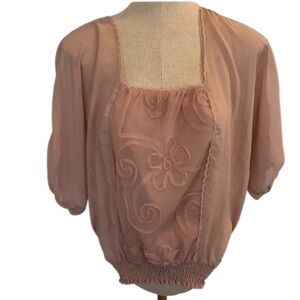 NWOTs Wet Seal sheer pink top lace flower jr S